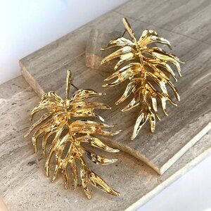 New ~ Anthropologie Oversized Gold Leaf Earrings